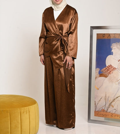 Brown Leopard Silk Set