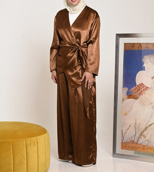 Brown Leopard Silk Set