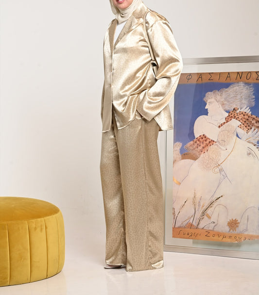 Beige Leopard Silk Set