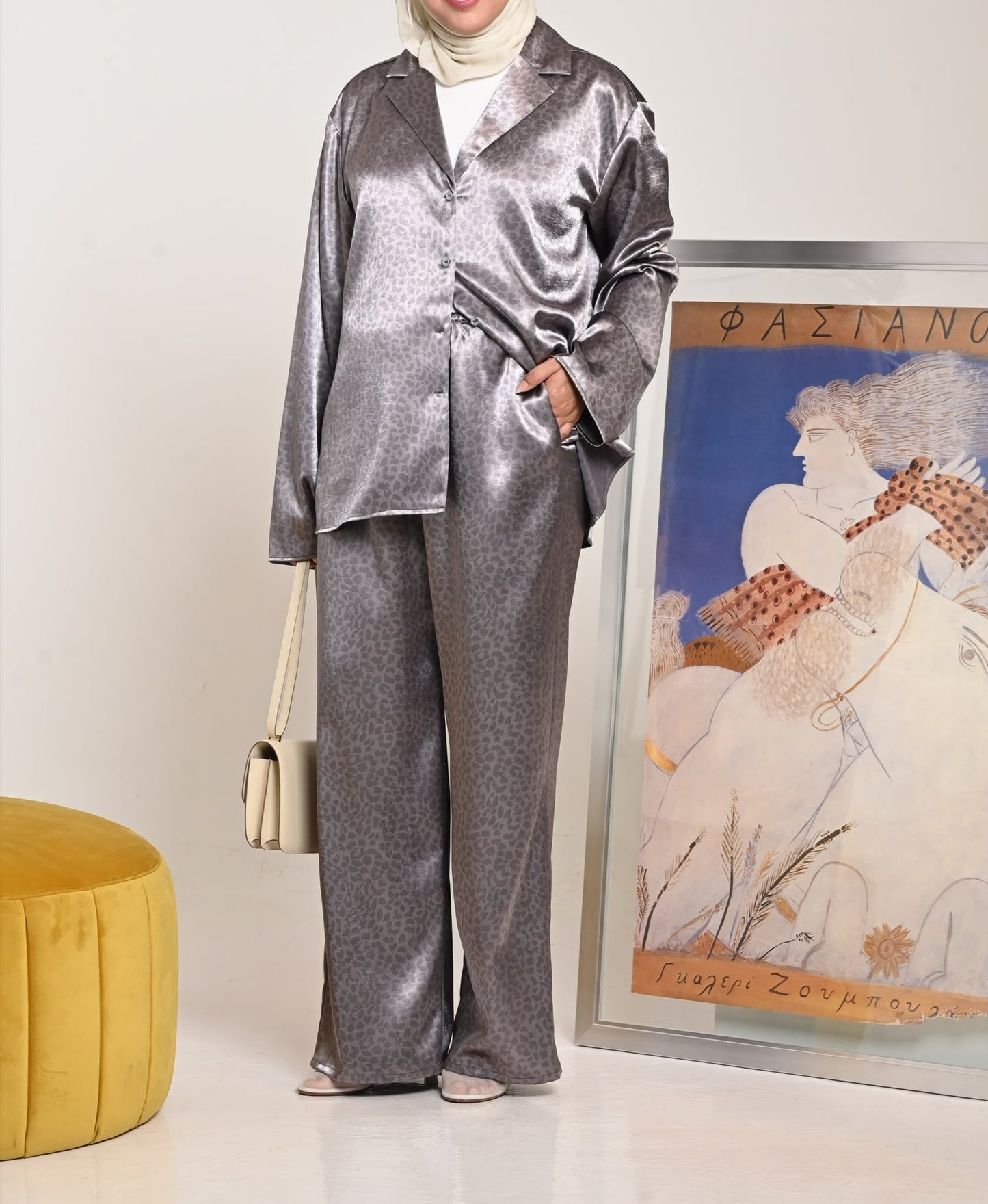 Silver Purple Leopard Silk Set