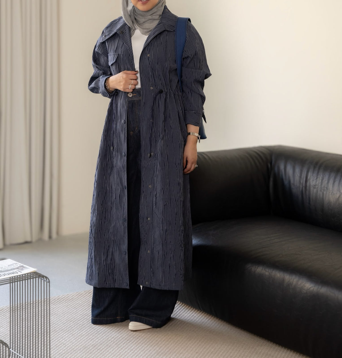 Korean Plaid Navy Blazer