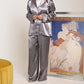 Silver Purple Leopard Silk Set