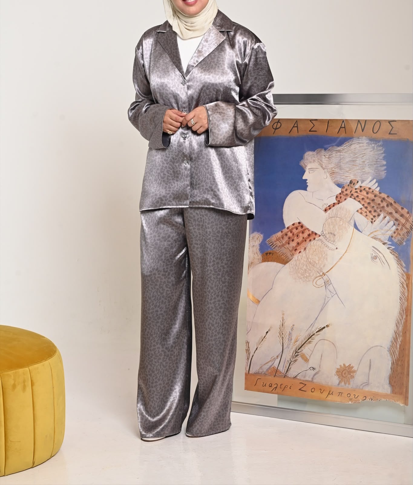 Silver Purple Leopard Silk Set