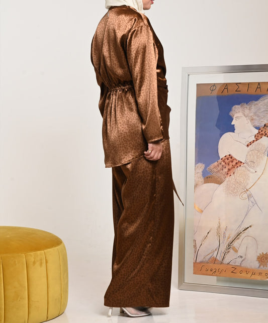 Brown Leopard Silk Set