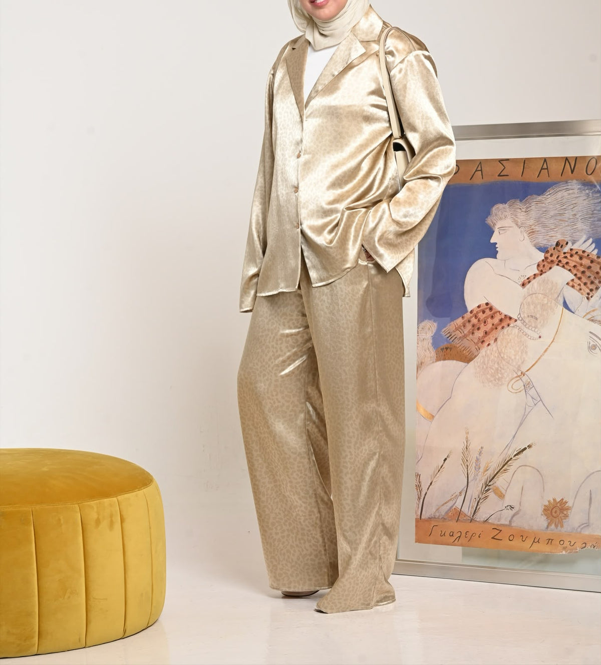 Beige Leopard Silk Set