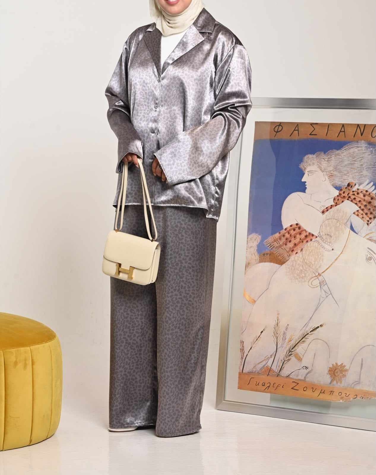 Silver Purple Leopard Silk Set