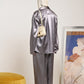Silver Purple Leopard Silk Set