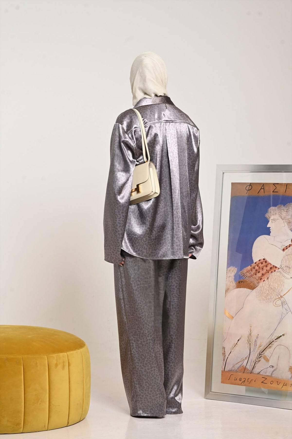 Silver Purple Leopard Silk Set