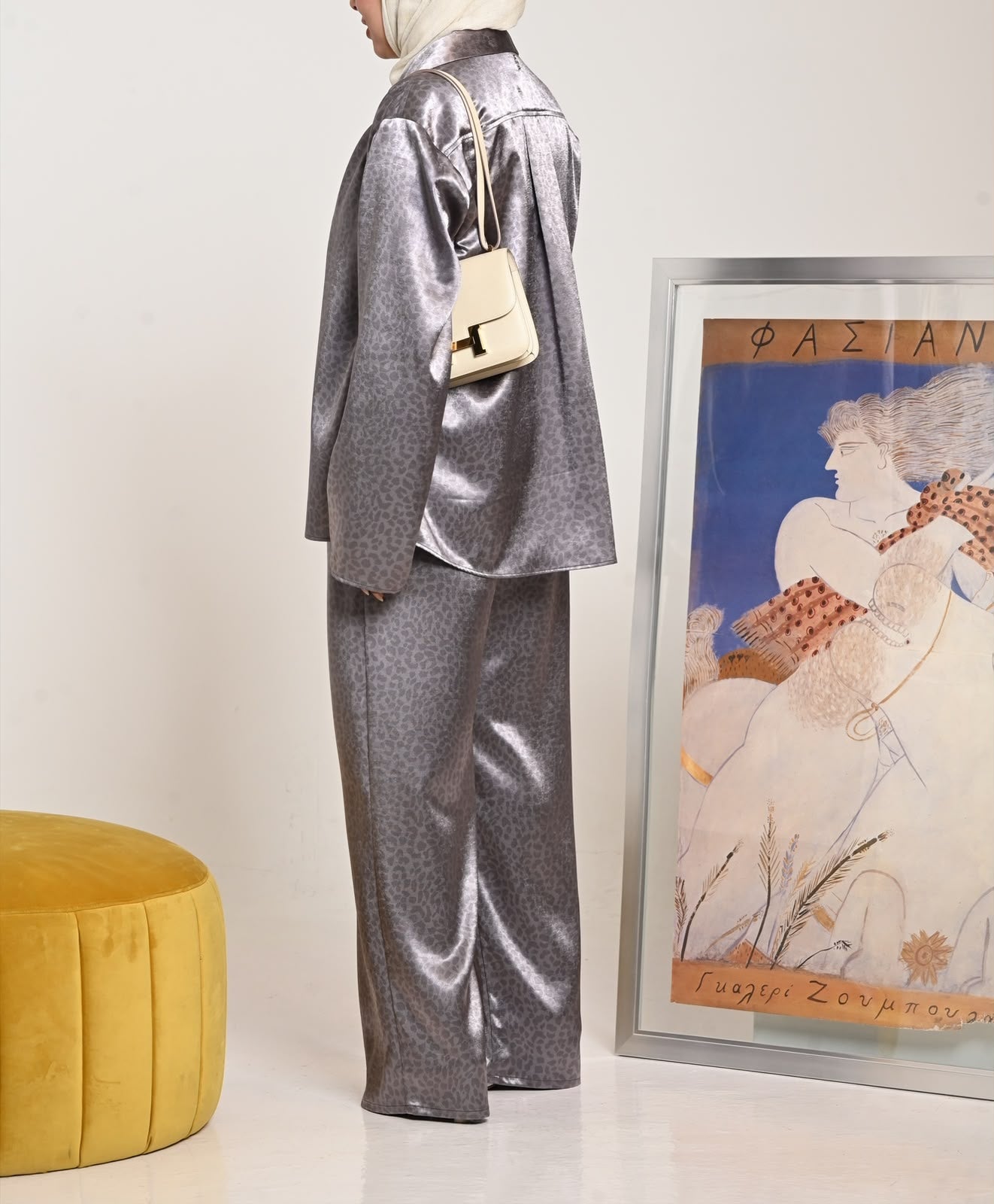 Silver Purple Leopard Silk Set