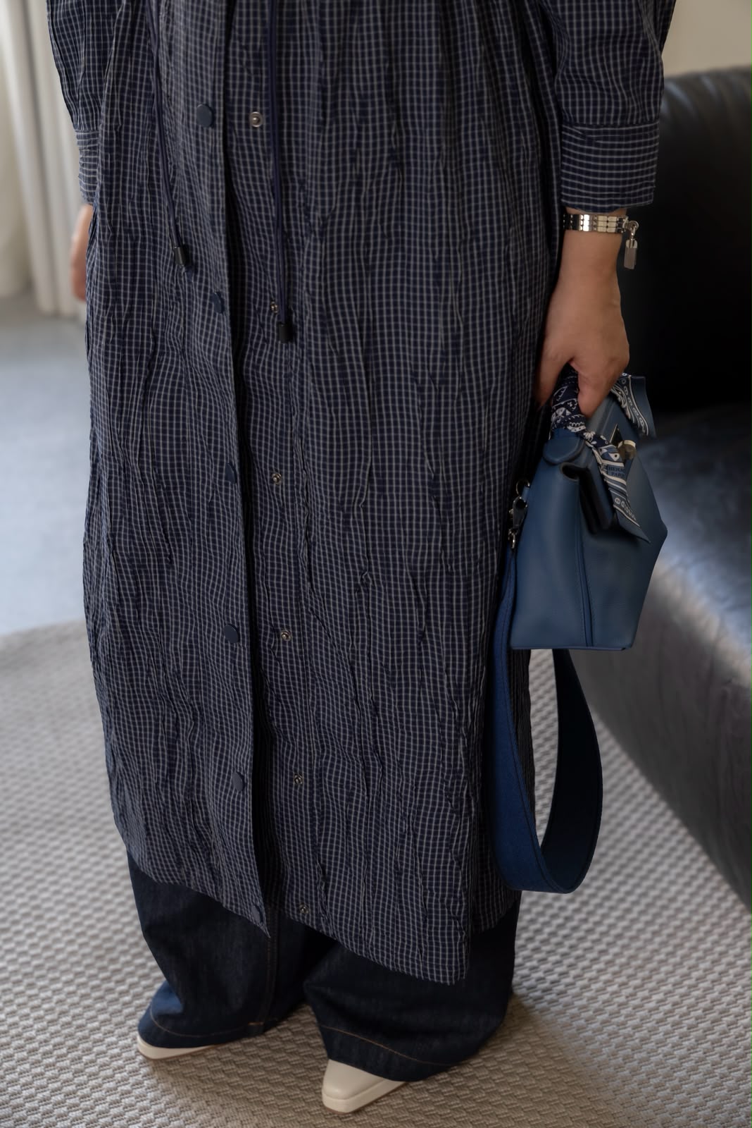 Korean Plaid Navy Blazer