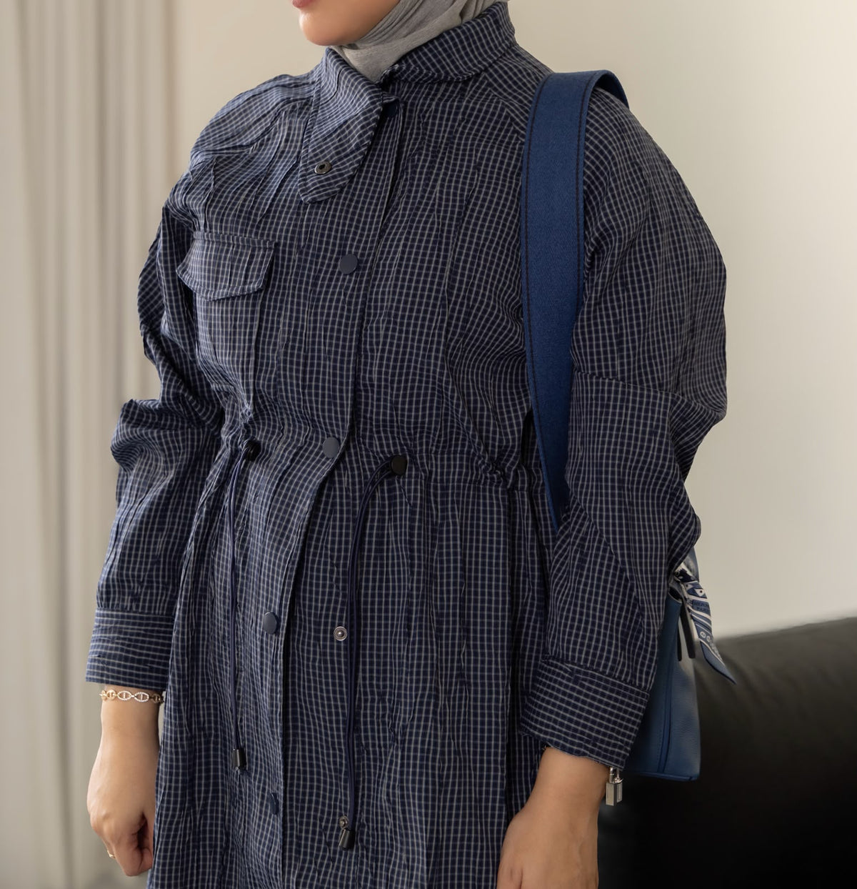 Korean Plaid Navy Blazer