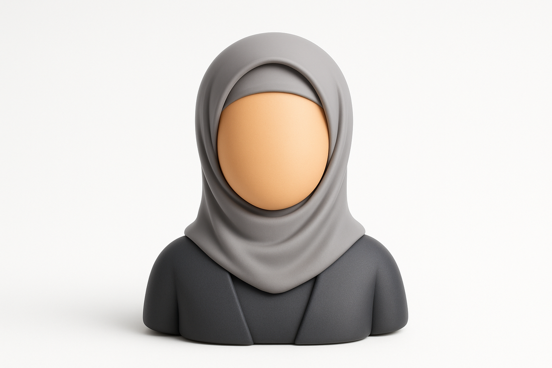 generate an icon for 3D women all grey hijab with white back ground